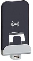 Беспроводное зарядное устройство + USB Legrand Valena Allure 2400мА антрацит картинка